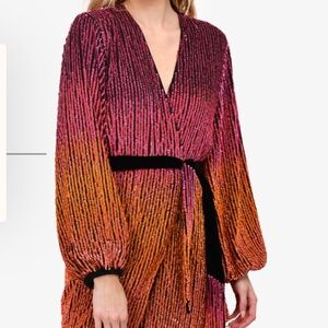 NWT RETROFETE Pink/Orange Sequin Wrap Dress Size L